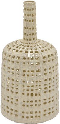 15 Inch Cream Pierced Ceramic Vase