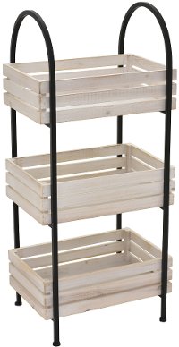 35 Inch White Wash Wood and Metal Stand with Three Shelves