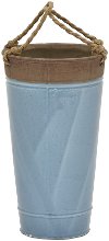 Clearance 11 Inch Blue Ceramic Vase with Rope Handle