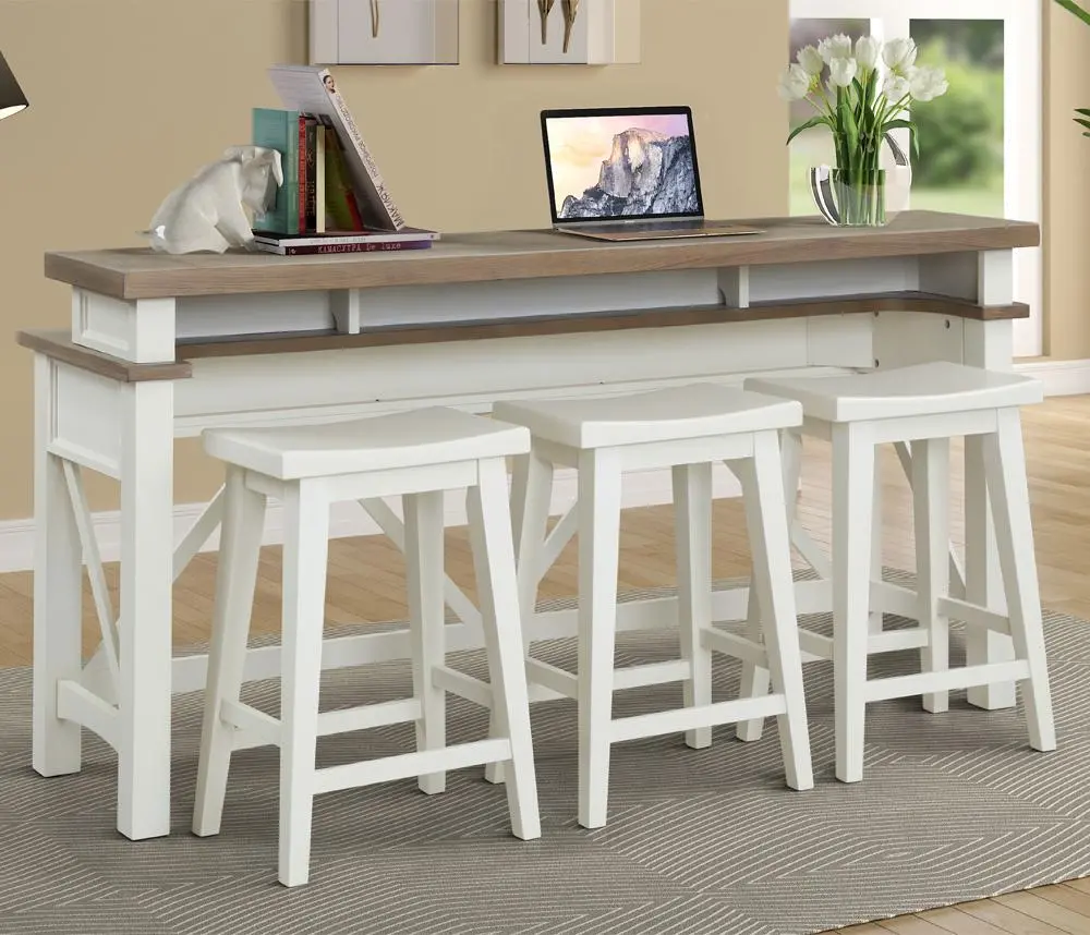 Amy Cotton White Bar Table with 3 Stools-4
