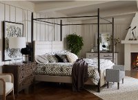 Modern Metal and Linen King Canopy Bed - Modern Eclectic