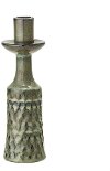 Clearance 9 Inch Green Reactive Glaze Embossed Stoneware Taper Holder