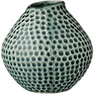 6 Inch Round Teal Stoneware Vase