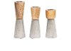 3 Piece Brown Mango Wood and Gray Cement Candle Holder Set