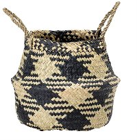 Black and Natural Seagrass Basket with Handles