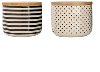 Assorted Off White and Black Stoneware Jar with Wooden Lid
