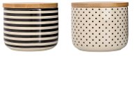 Assorted Off White and Black Stoneware Jar with Wooden Lid