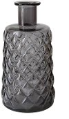 9 Inch Smoke Gray Embossed Glass Vase