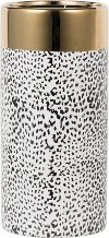 12 Inch Black and White Vase with Gold Band
