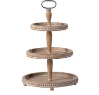 Brown Wood and White Wash 3-Tier Round Tray