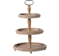 Brown Wood and White Wash 3-Tier Round Tray