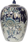 Blue and White Floral Vase with Lid