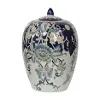 Blue and White Floral Vase with Lid