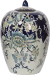 Blue and White Floral Vase with Lid