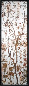 Green, Apricot and Light Cranberry Mirror and Bird Wall Art