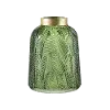 7 Inch Green Etched Leaf Glass Vase