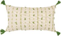 Natural and Green Cotton Throw Pillow with Tassels