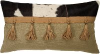 Brown, White and Tan Leather and Cotton Throw Pillow