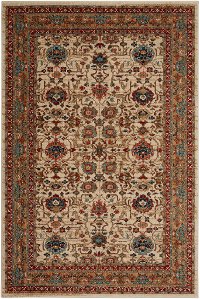 8 x 11 Large Keralam Cream and Red Area Rug - Spice Market