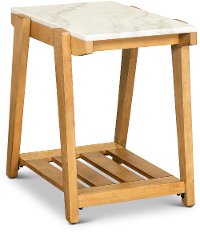 Honey Chairside Table with White Marble Top - Celeste