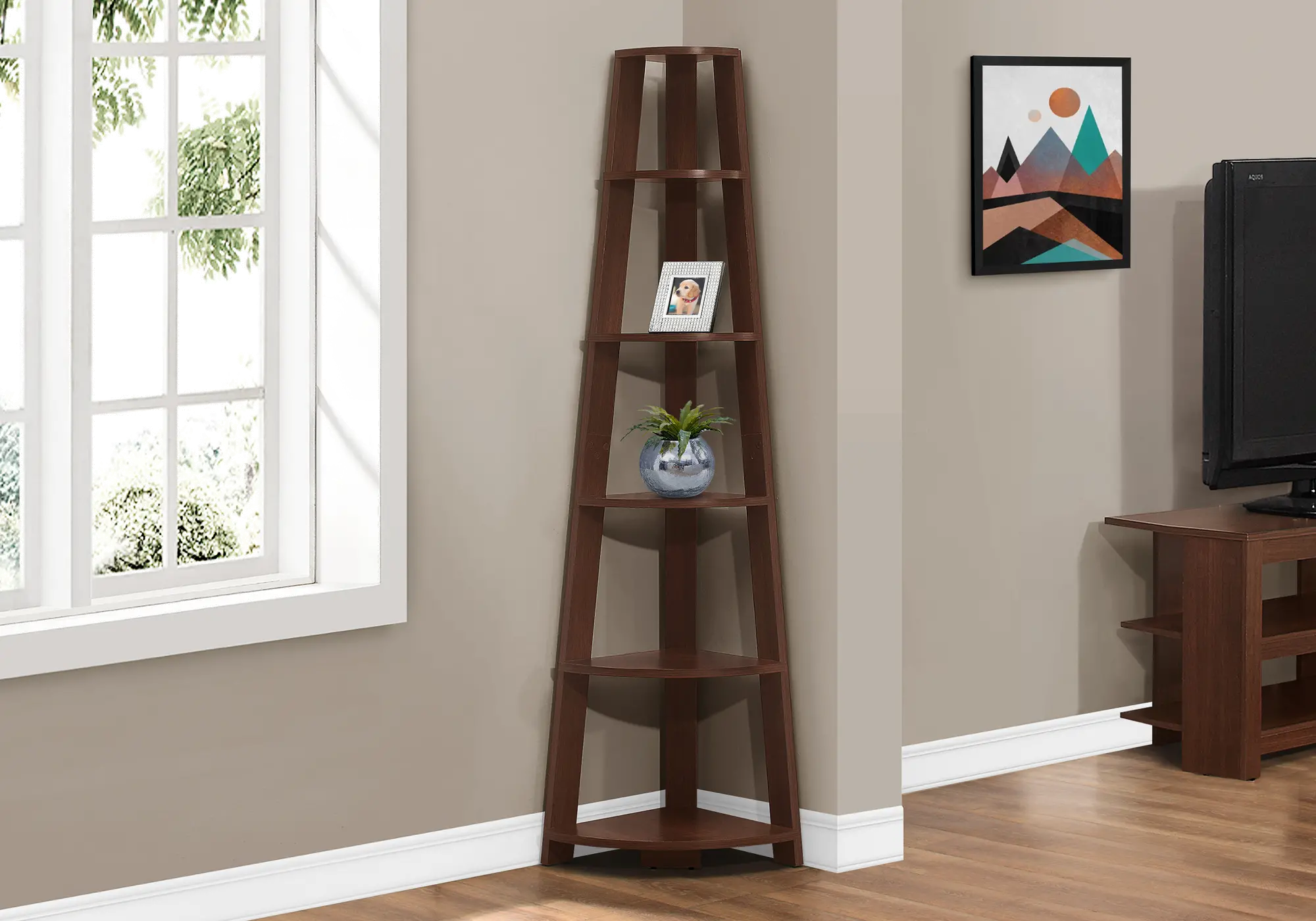 Traditional Cherry Finish Corner Bookcase-1