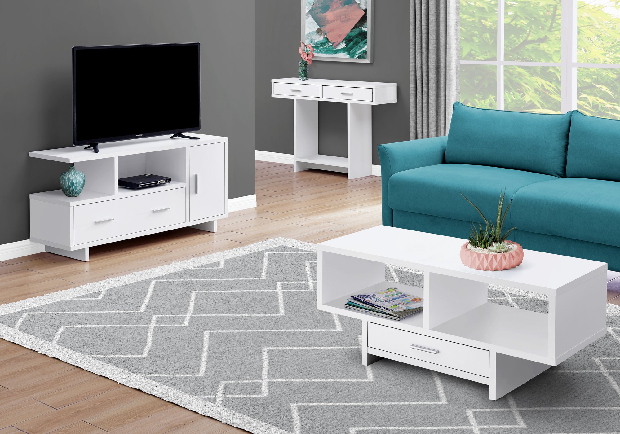 Modern White Coffee Table with Storage - Faye-3