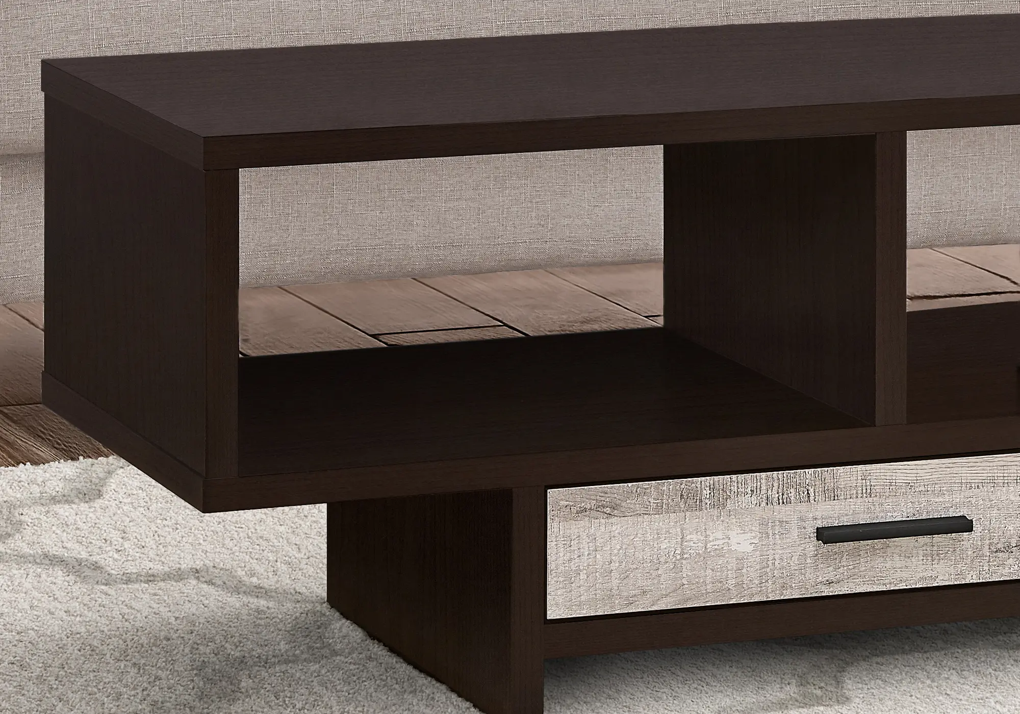 Cappuccino and Taupe Coffee Table with Storage-2