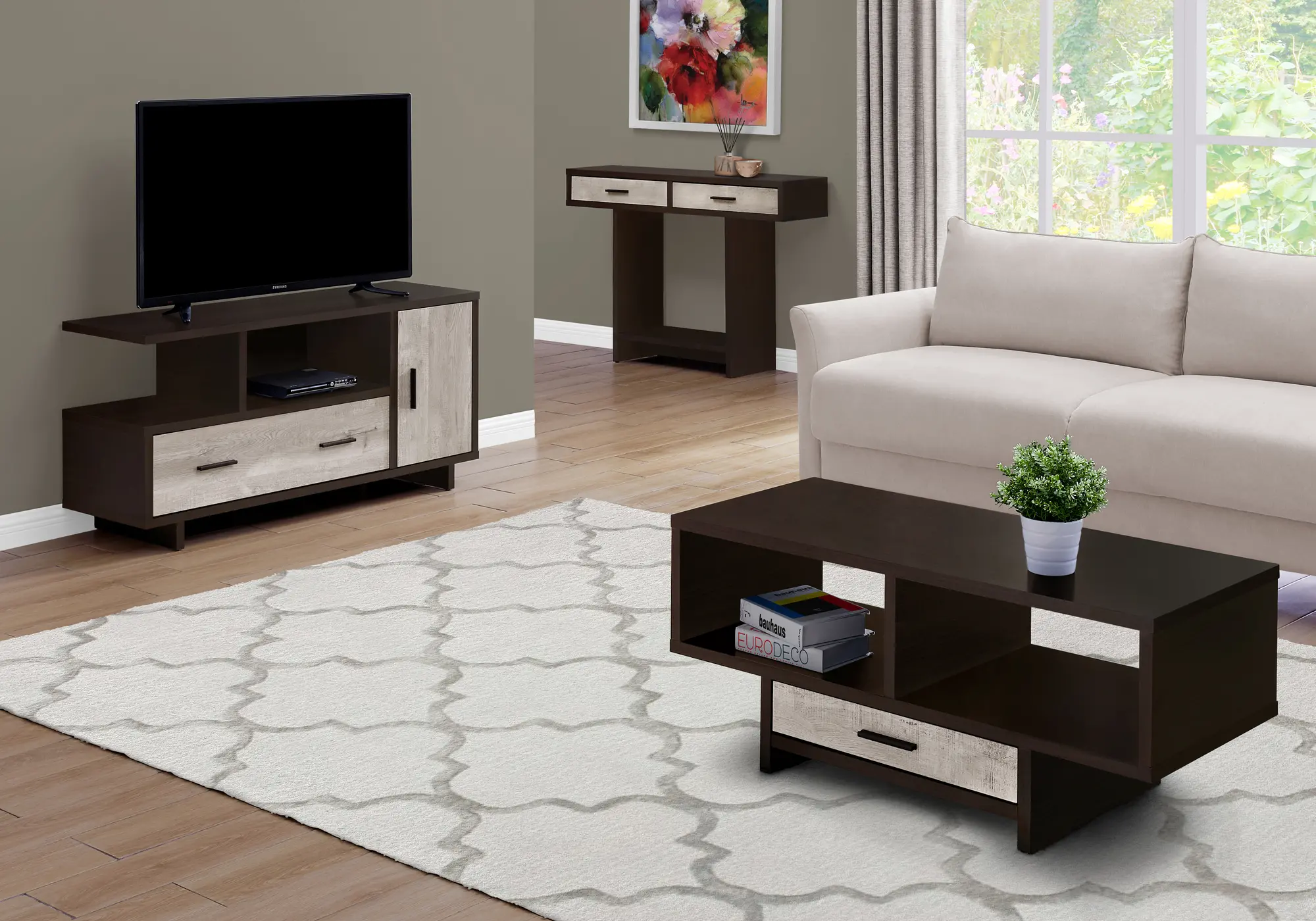 Cappuccino and Taupe Coffee Table with Storage-3