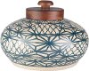 FTN-001 8 Inch Beige and Navy Blue Terracotta Jar with Wood Lid