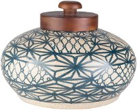 FTN-001 8 Inch Beige and Navy Blue Terracotta Jar with Wood Lid