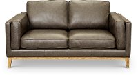 Mid Century Modern Storm Gray Leather Loveseat - Shanna