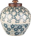 FTN-002 12 Inch Beige and Navy Blue Terracotta Jar with Wood Lid