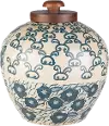 12 Inch Beige and Navy Blue Terracotta Jar with Wood Lid
