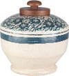 FTN-003 10 Inch Beige and Navy Blue Terracotta Jar with Wood Lid