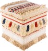 FYPF-001 Hand Woven Cream and Multi Color Knife Edge Braided Pouf