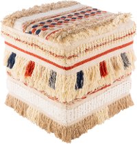 FYPF-001 Hand Woven Cream and Multi Color Knife Edge Braided Pouf