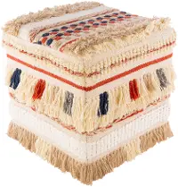 FYPF-001 Hand Woven Cream and Multi Color Knife Edge Braided Pouf