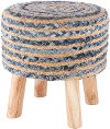 CBI-001 Blue Denim and Natural Jute Wooden Stool