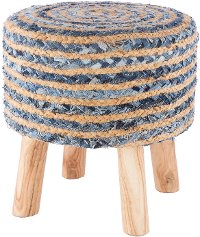 CBI-001 Blue Denim and Natural Jute Wooden Stool