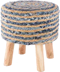 CBI-001 Blue Denim and Natural Jute Wooden Stool