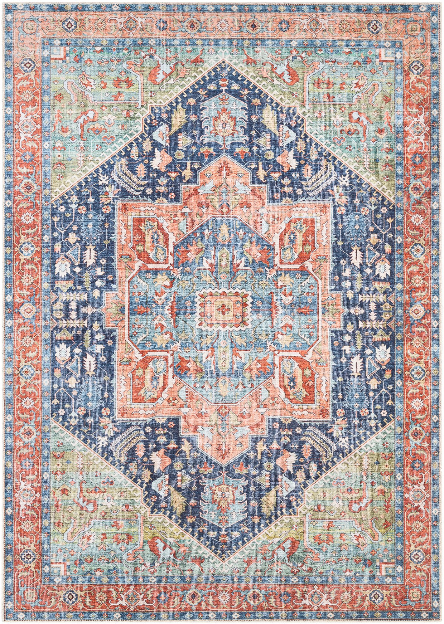 AML2311-5373 5 x 7 Medium Traditional Teal and Blush Area Rug - Amelie-1