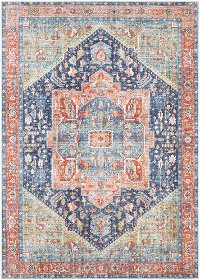 AML2311-5373 5 x 7 Medium Traditional Teal and Blush Area Rug - Amelie