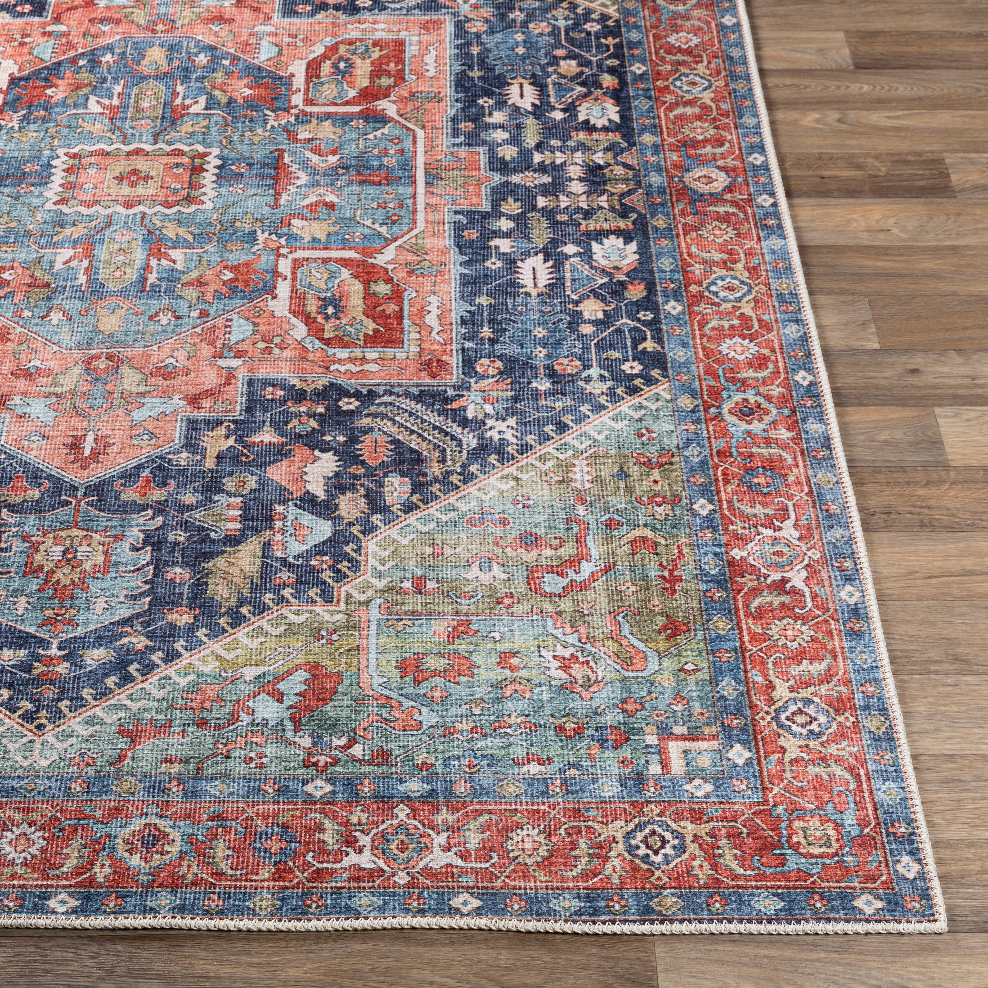 AML2311-5373 5 x 7 Medium Traditional Teal and Blush Area Rug - Amelie-3