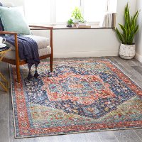 AML2311-5373 5 x 7 Medium Traditional Teal and Blush Area Rug - Amelie-4