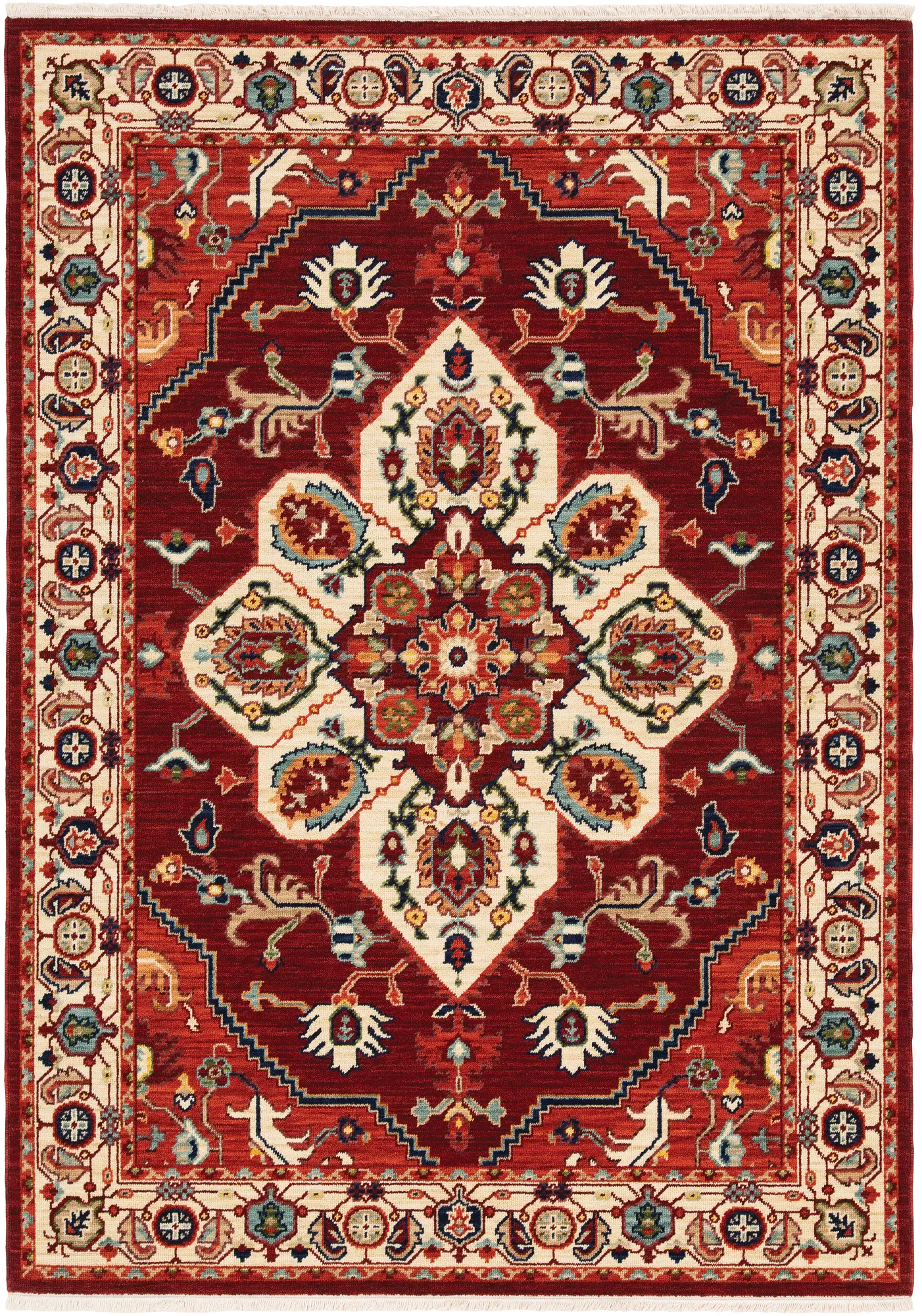8 x 10 Large Red and Ivory Area Rug - Lilihan-1