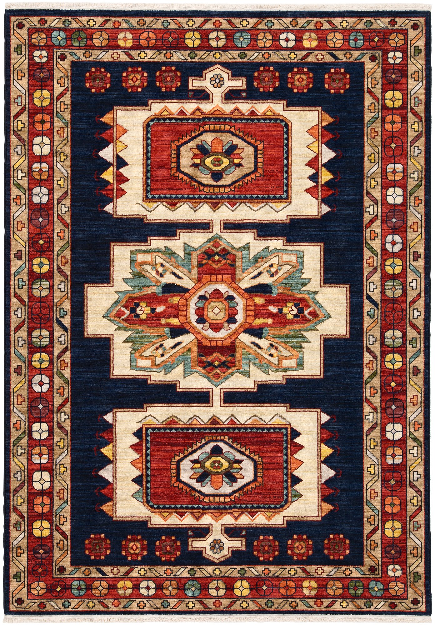 8 x 10 Large Blue and Red Area Rug - Lilihan-1