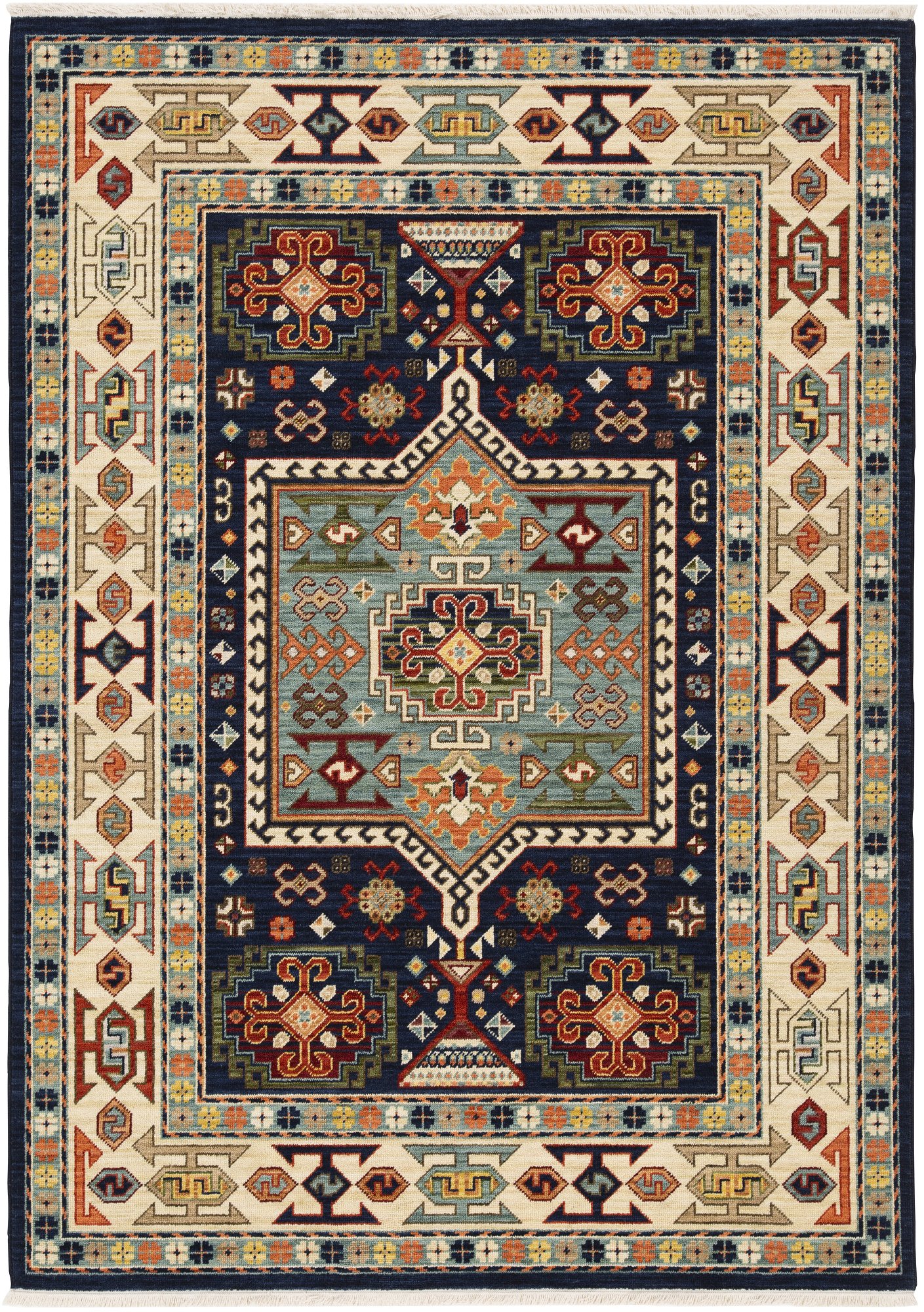 8 x 10 Large Blue and Ivory Area Rug - Lilihan-1