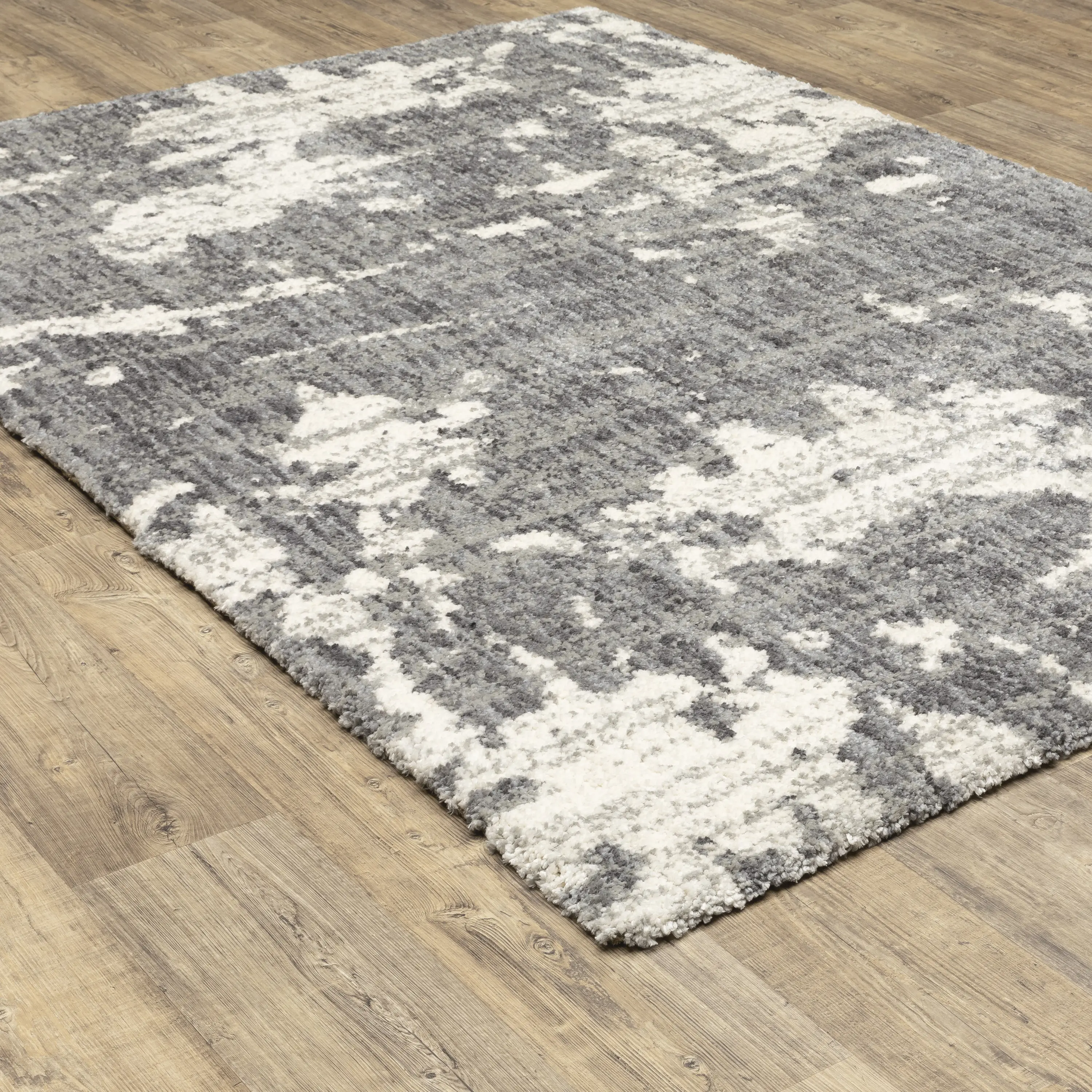 8 x 10 Large Abstract Gray and Ivory Shag Rug - Aspen-2