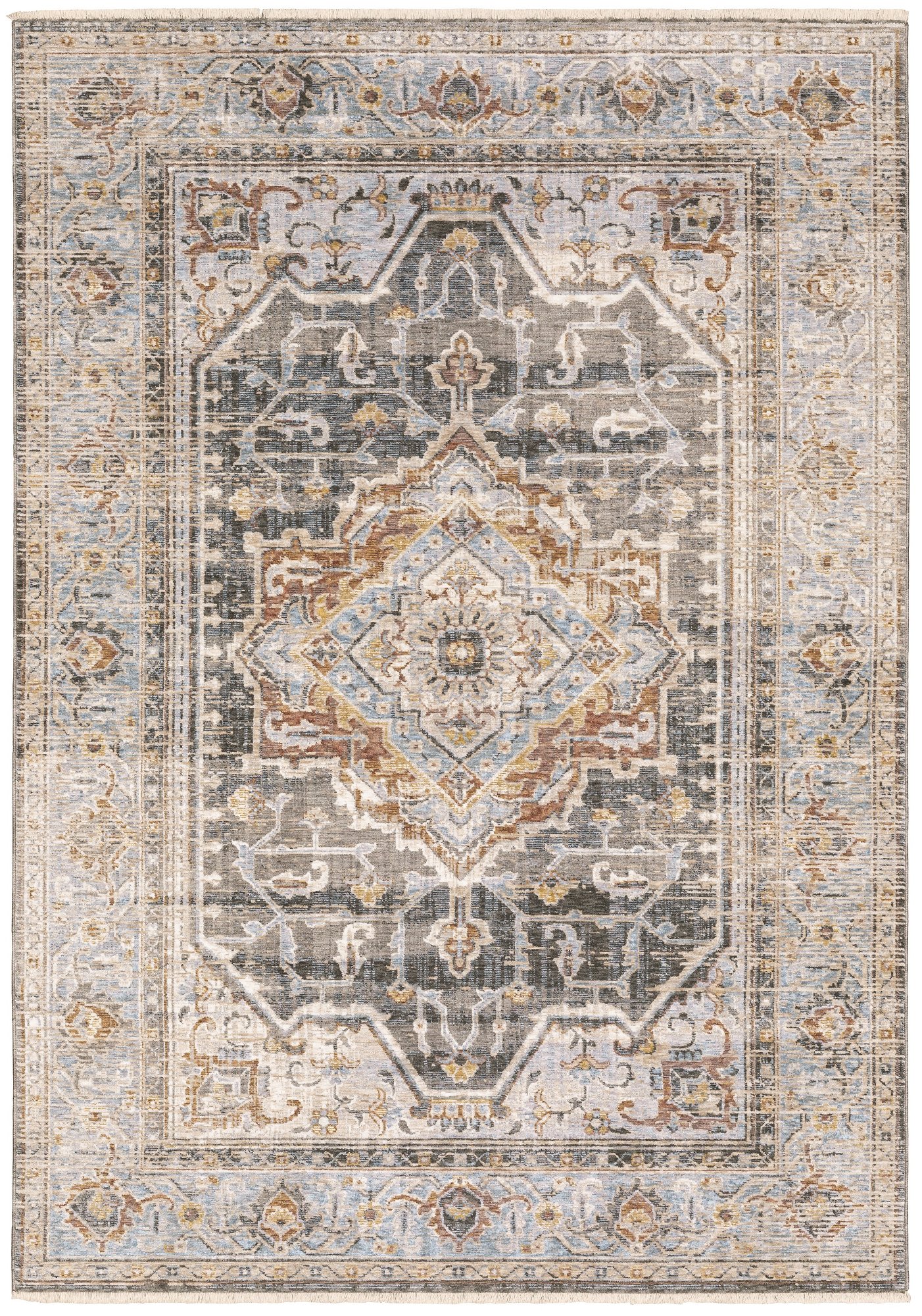 5 x 8 Medium Medallion Gray and Blue Area Rug - Maharaja-1