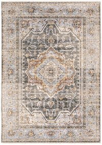 5 x 8 Medium Medallion Gray and Blue Area Rug - Maharaja